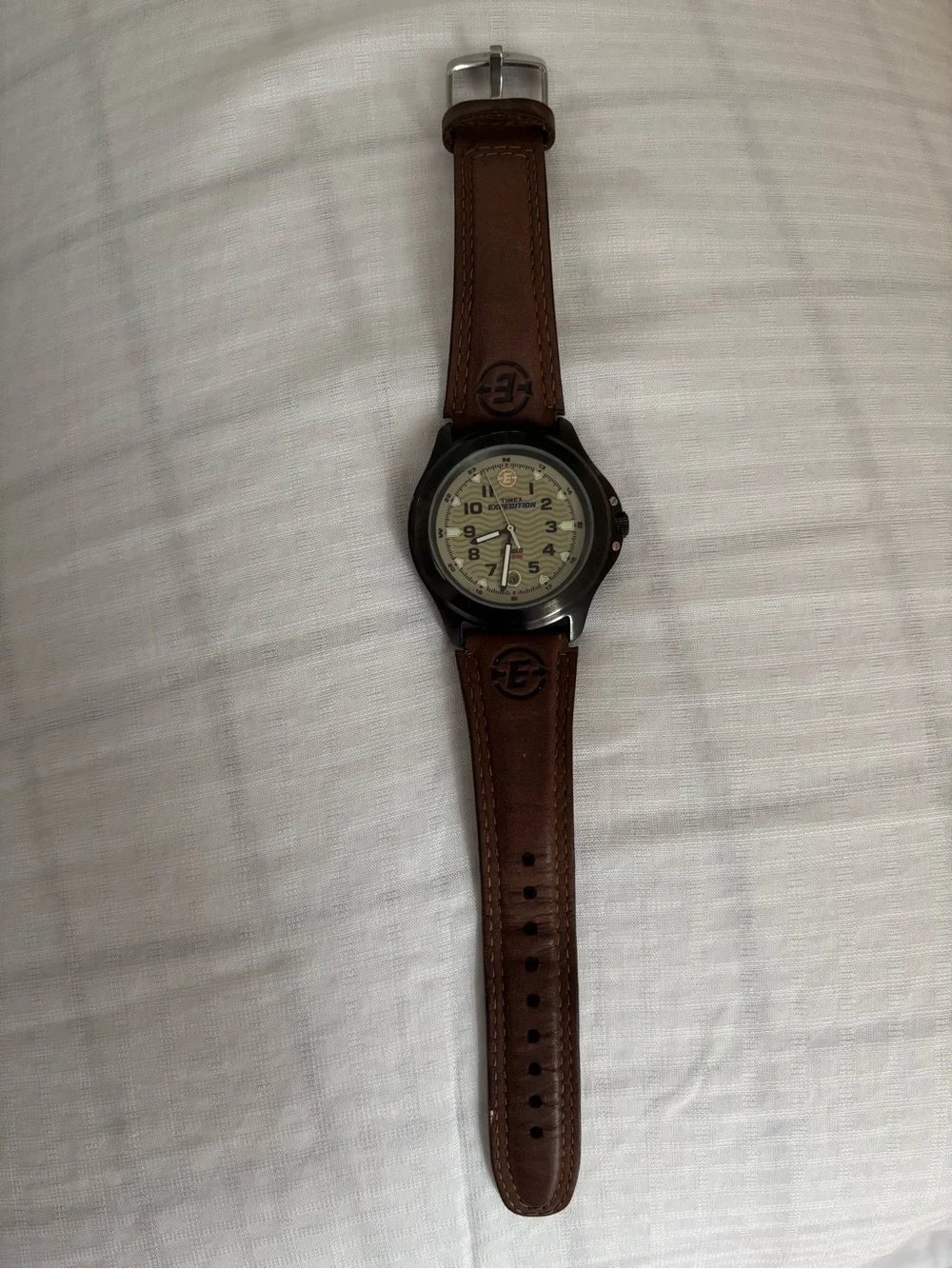 Timex Brown Leather Strap Watch with Cream Dial